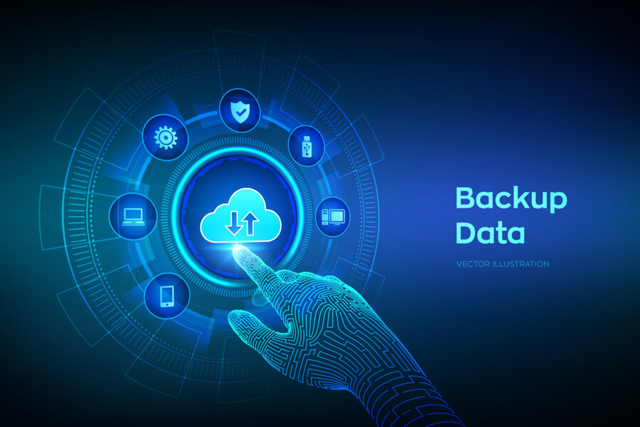 backup-storage-data-business-data-online-cloud-backup-internet-technology-business-concept-online-connection-data-base-robotic-hand-touching-digital-interface-illustration-vector